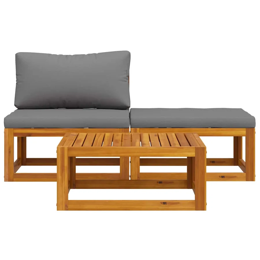 Salon de jardin 3 pcs avec coussins Bois d'acacia solide - 8