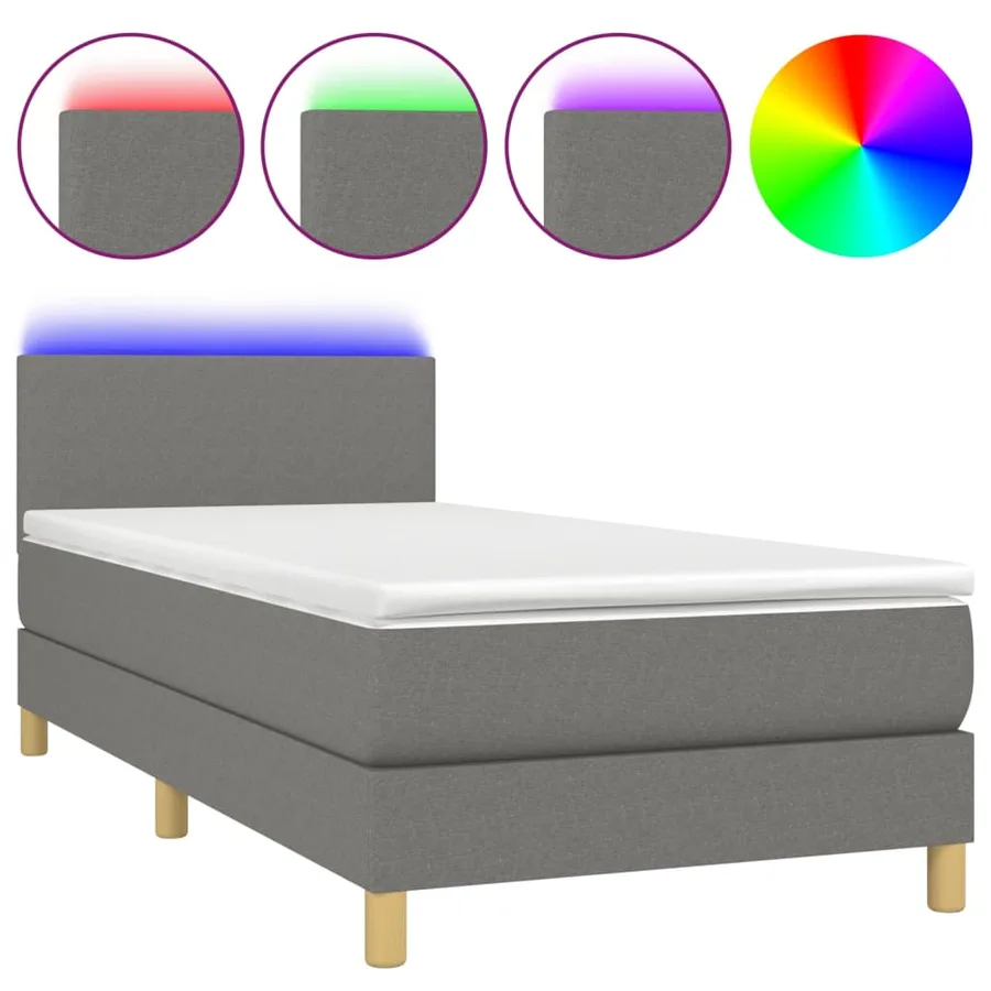 Sommier à lattes de lit avec matelas et LED Gris foncé 80x200cm - 2