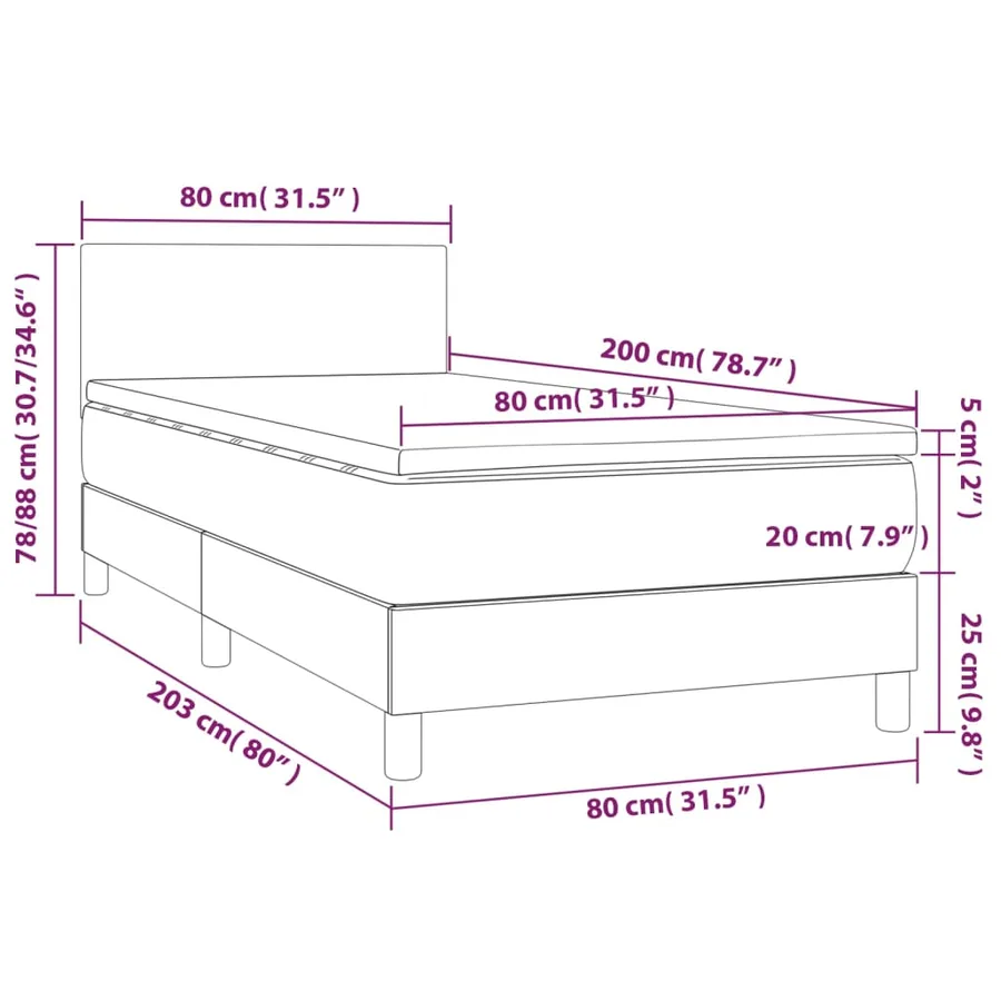 Sommier à lattes de lit avec matelas et LED Gris foncé 80x200cm - 8