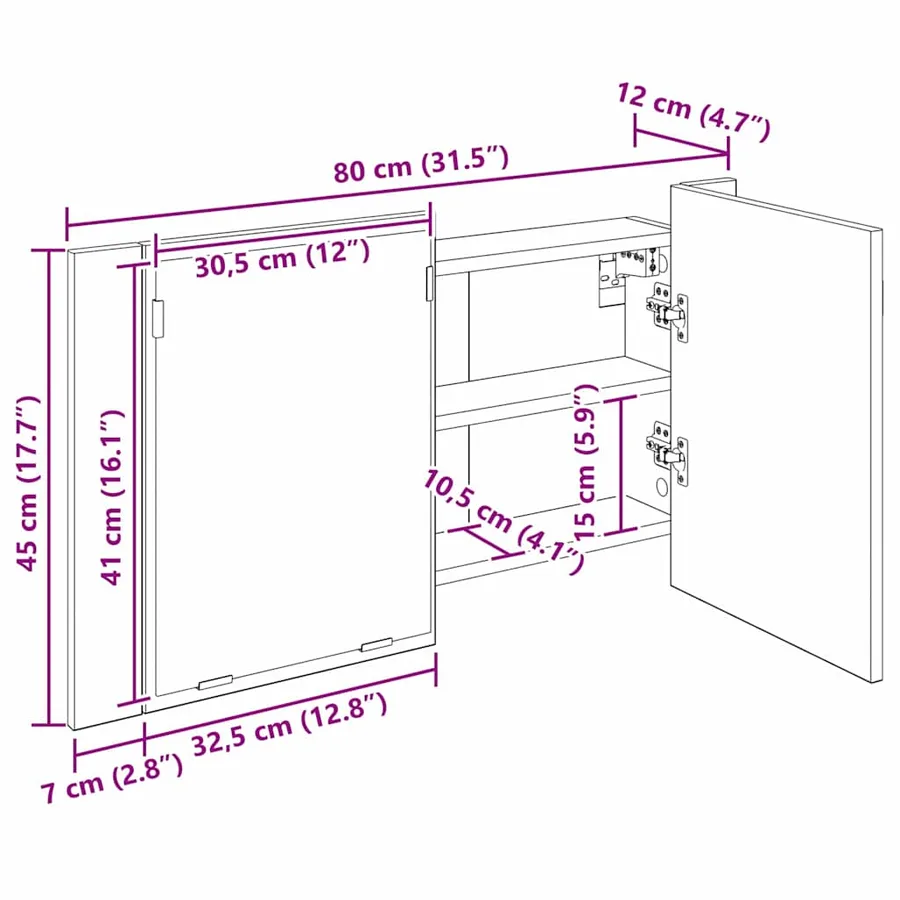 Armoire Miroir de Salle de Bain Chêne artisanal 80 x 12 x 45 cm - 16