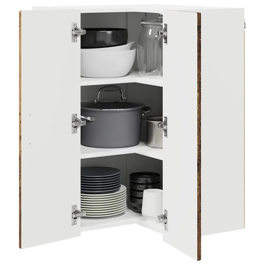 Cabinet d'angle mural PORTO Bois ancien 57 x 57 x 80 cm - 3