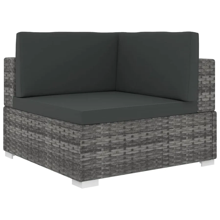 Chaise d'angle 1 pc et coussins Résine tressée Gris