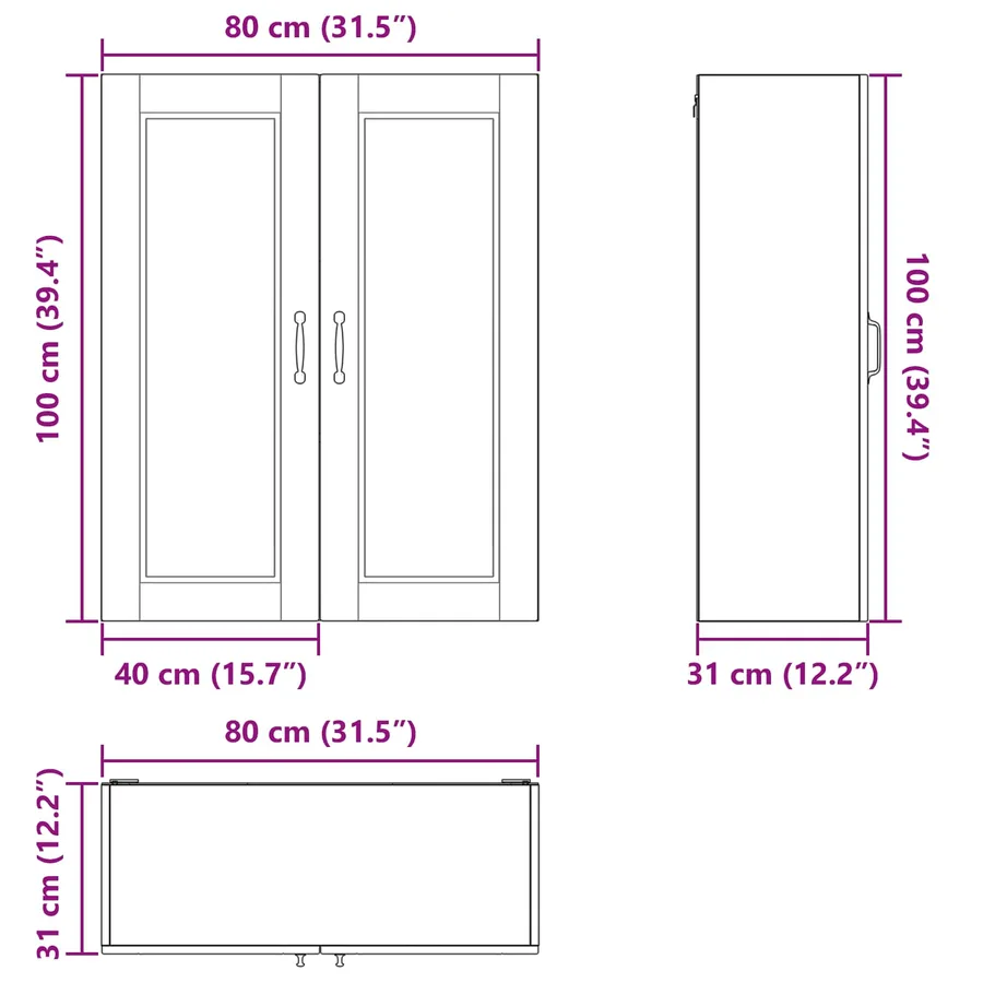 Meuble mural PORTO Bois ancien 80 x 31 x 100 cm - 12