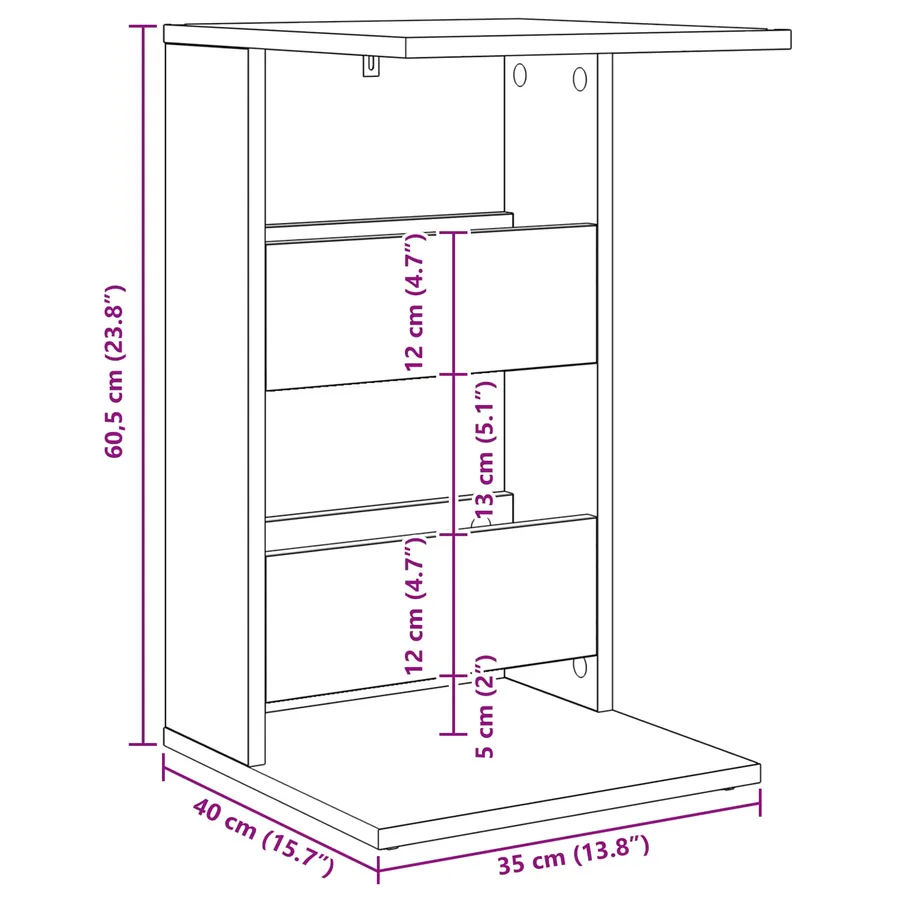 Table d'appoint Chêne noir 40 x 35 x 60,5 cm Bois d'ingénierie - 12