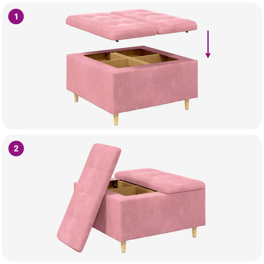 Pouf de rangement avec coussin Rose 80 x 80 x 45 cm Velours - 9