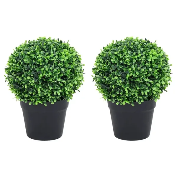Plantes de buis artificiel 2 pcs avec pots Boule Vert 27 cm