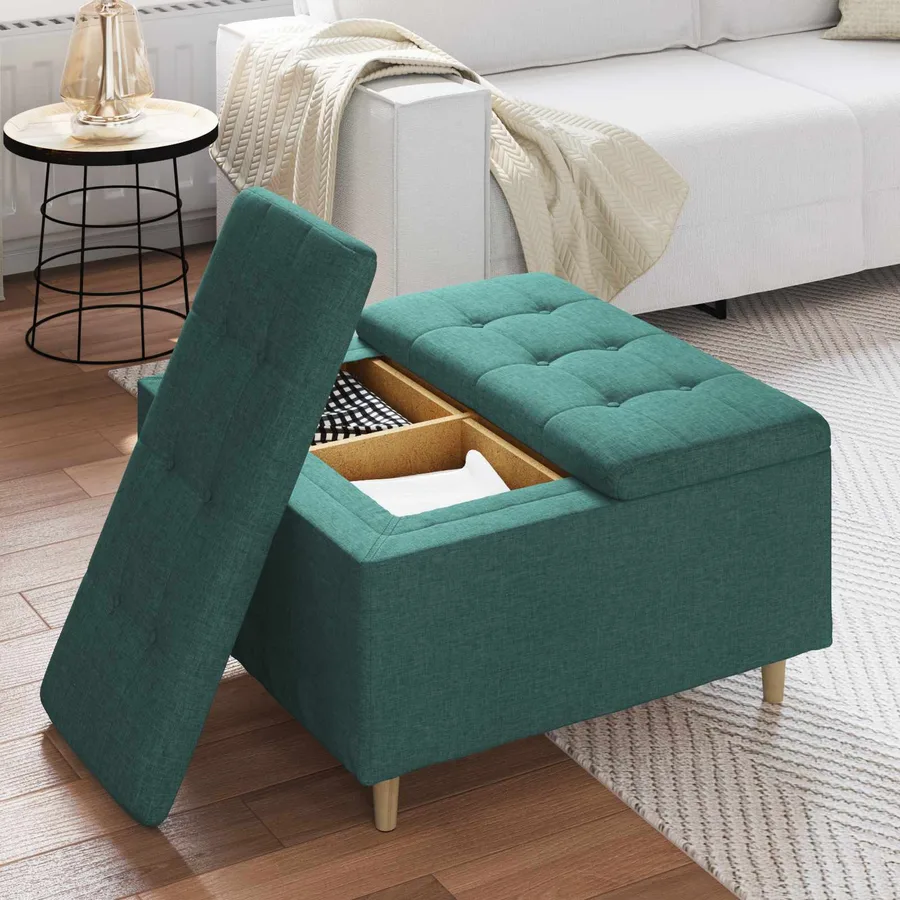 Pouf de rangement avec coussin Vert foncé 80 x 80 x 45 cm tissu - 4