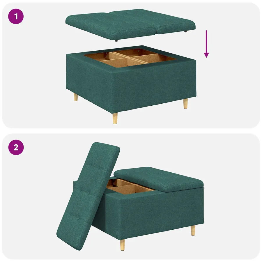 Pouf de rangement avec coussin Vert foncé 80 x 80 x 45 cm tissu - 9