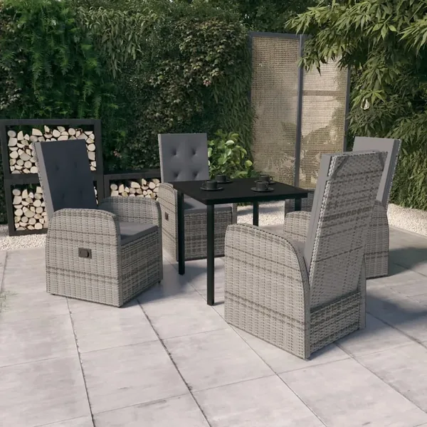 Ensemble à manger de jardin avec coussins 5 pcs Gris
