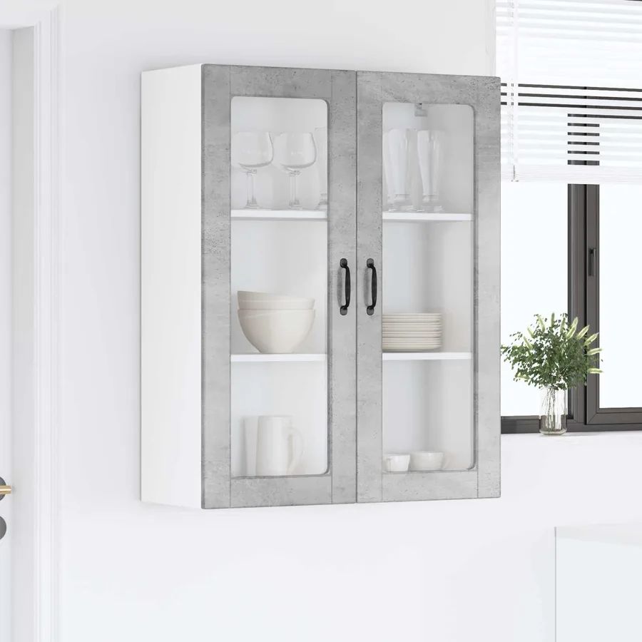 Cabinet en verre mural PORTO Gris béton 80 x 31 x 100 cm - 4