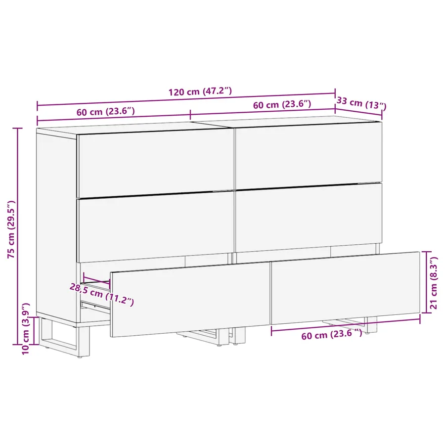 Buffet 2 pcs Marron 60 x 33 x 75 cm Bois de mangue massif - 12