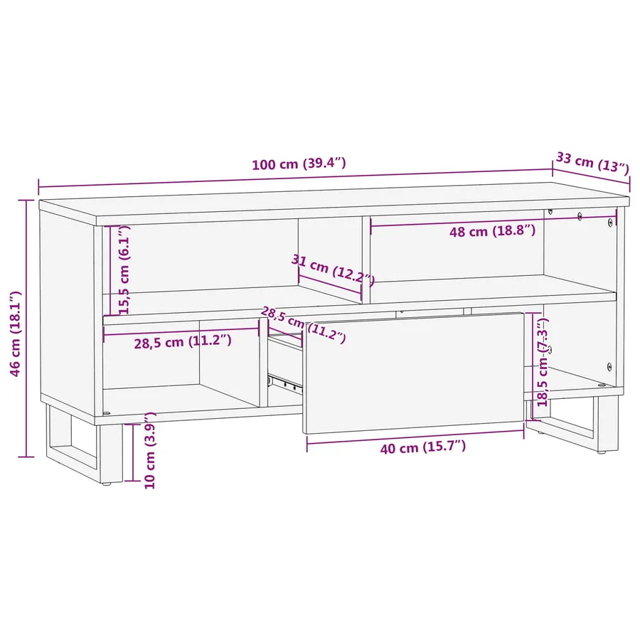 Meuble TV Marron 100 x 33 x 46 cm Bois de mangue massif - 11