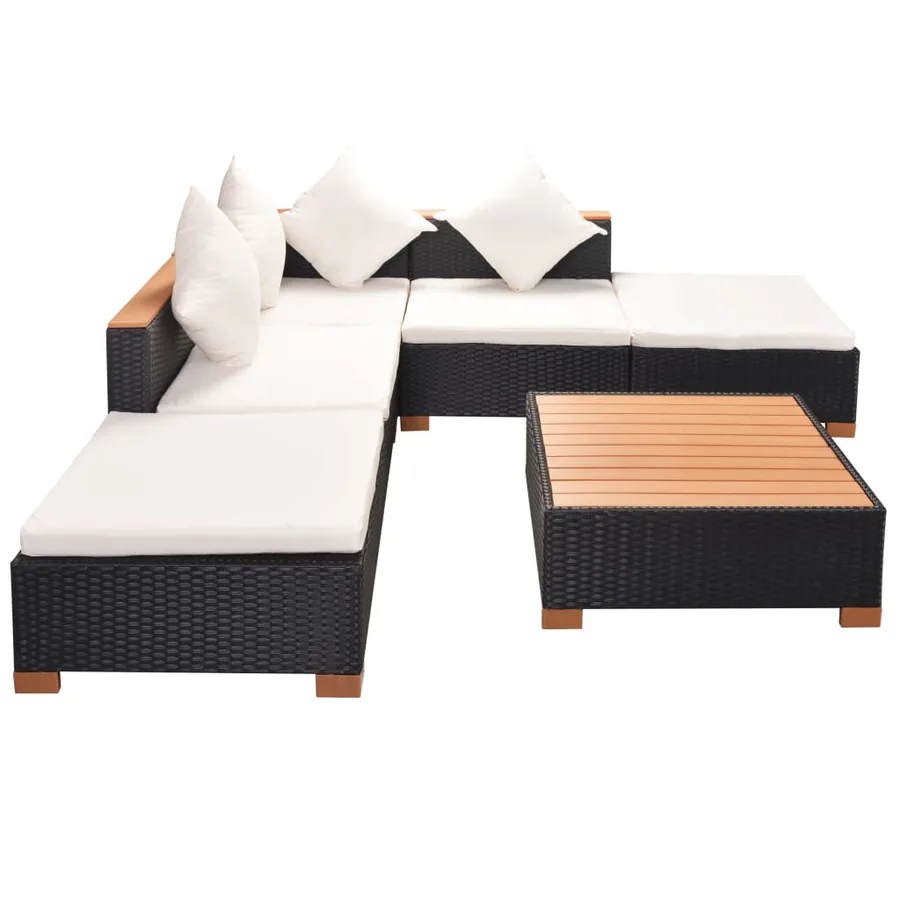 Salon de jardin 6 pcs avec coussins résine tressée noir - 3