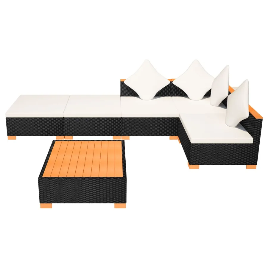 Salon de jardin 6 pcs avec coussins résine tressée noir - 4