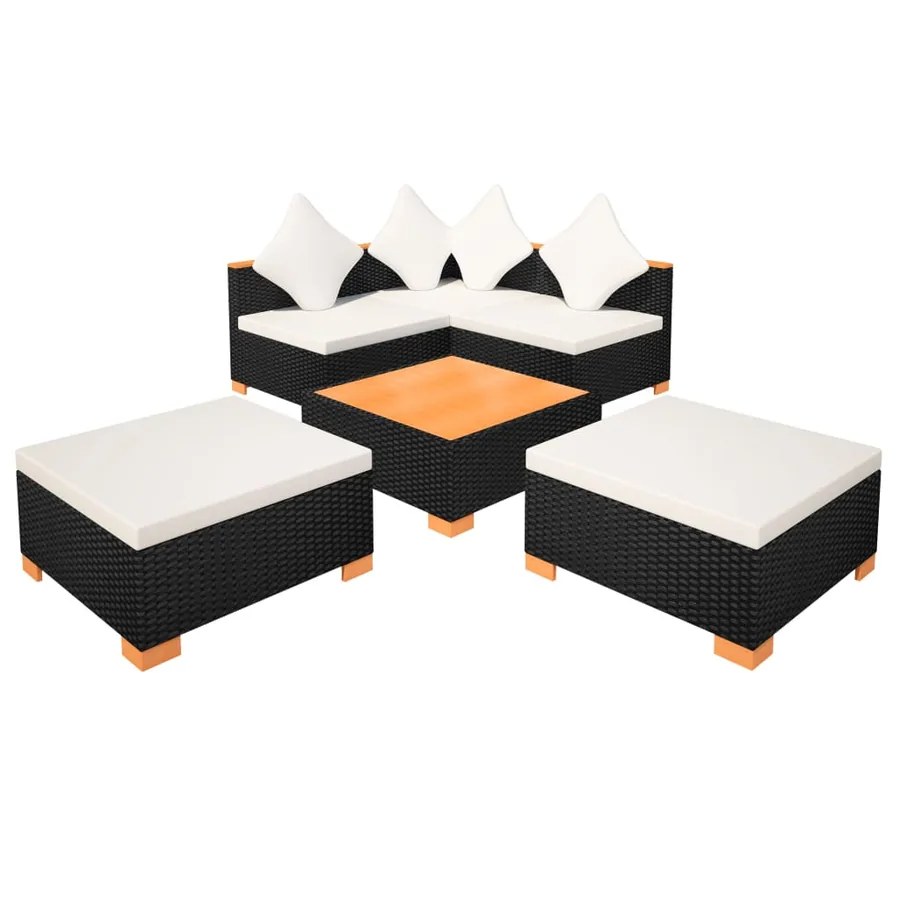 Salon de jardin 6 pcs avec coussins résine tressée noir - 6