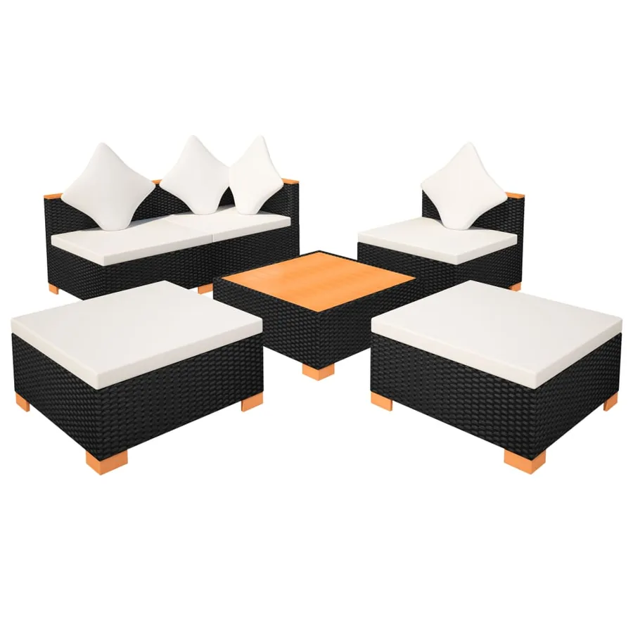 Salon de jardin 6 pcs avec coussins résine tressée noir - 7