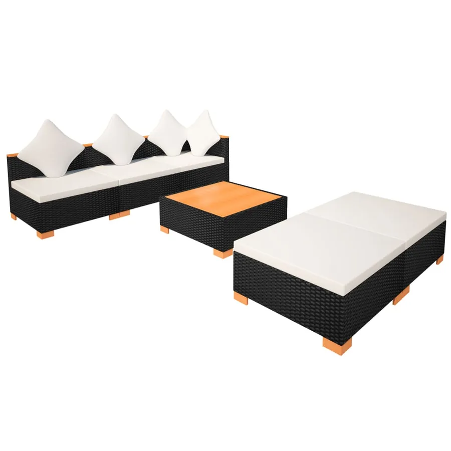 Salon de jardin 6 pcs avec coussins résine tressée noir - 8