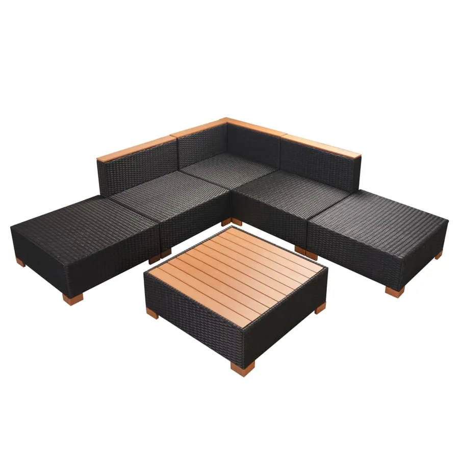 Salon de jardin 6 pcs avec coussins résine tressée noir - 9