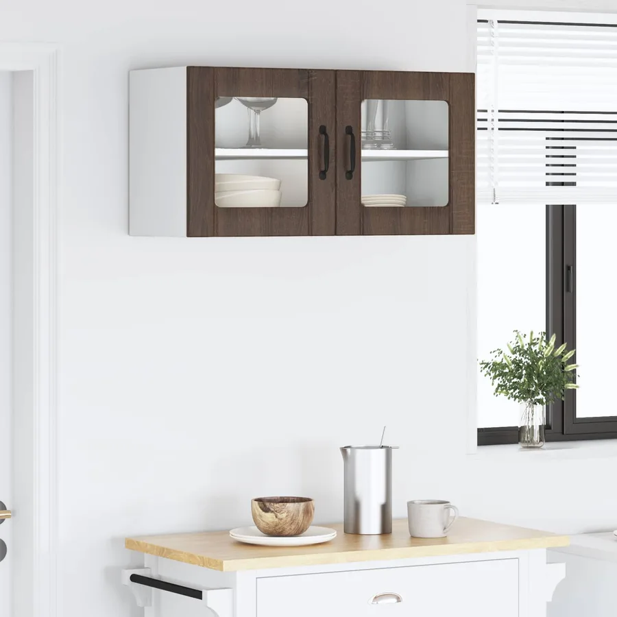 Cabinet en verre mural PORTO Chêne brun 80 x 31 x 40 cm - 4