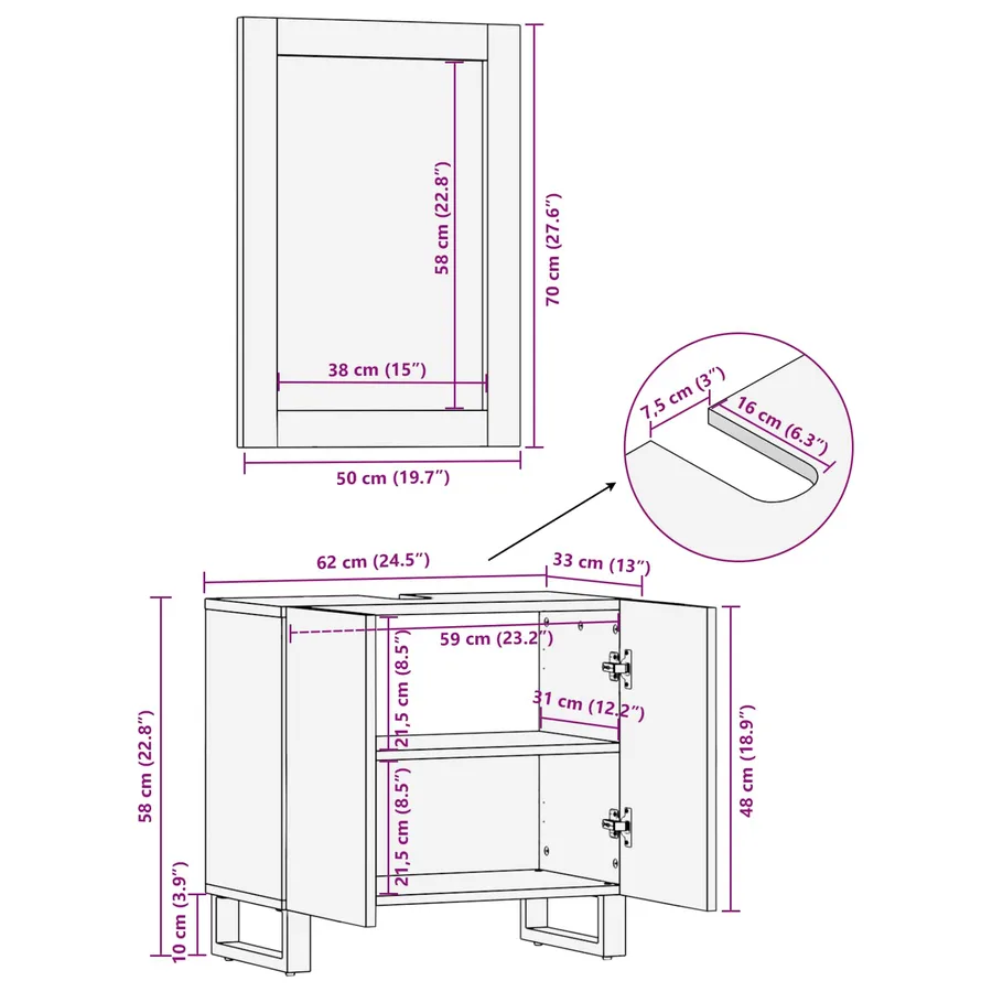 Ensembles de salle de bain 2 pcs Naturel Bois de mangue massif - 15