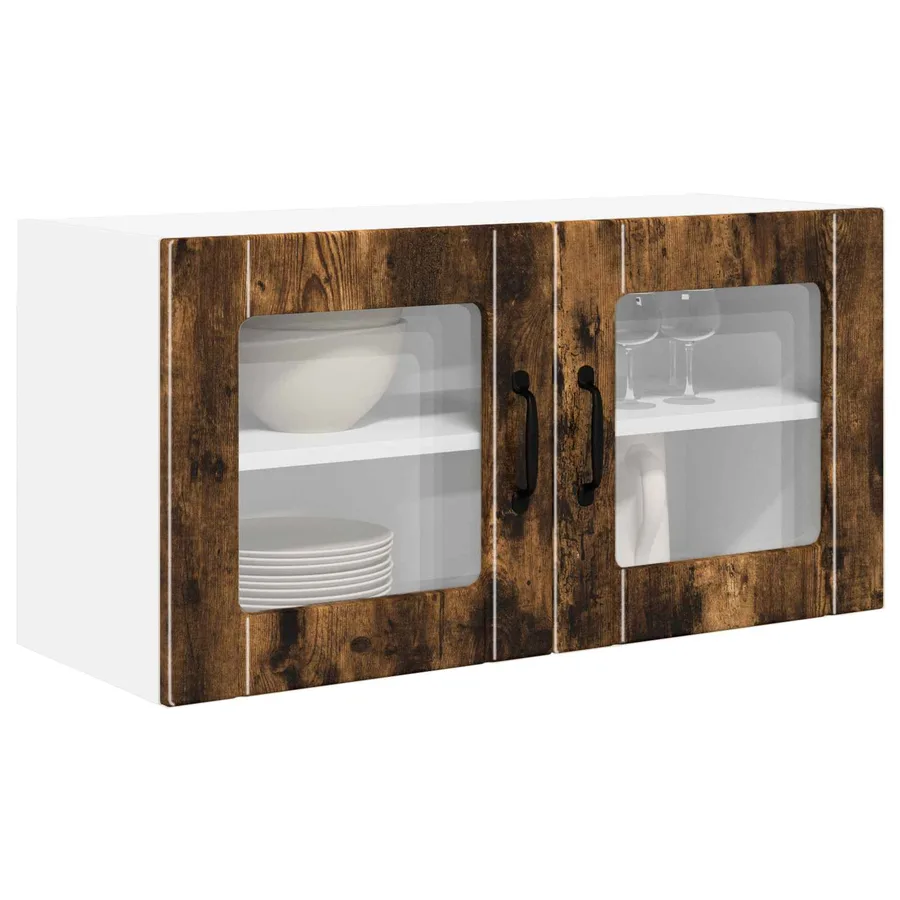 Cabinet en verre mural PORTO Chêne fumé 80 x 31 x 40 cm - 3