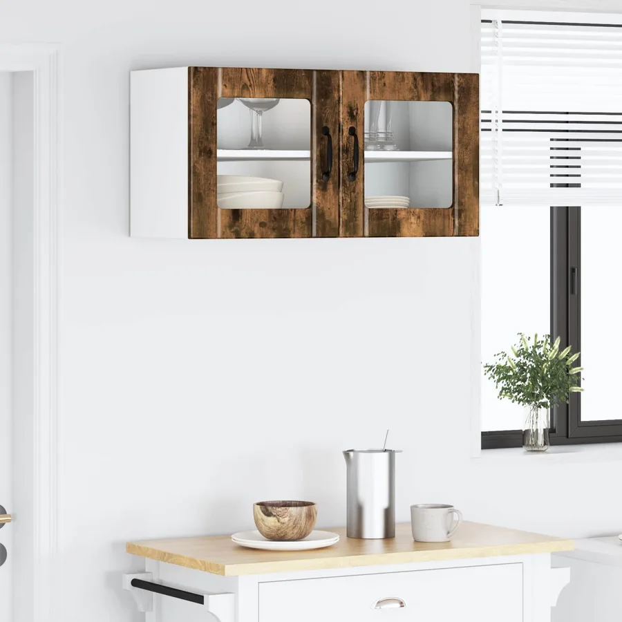 Cabinet en verre mural PORTO Chêne fumé 80 x 31 x 40 cm - 4
