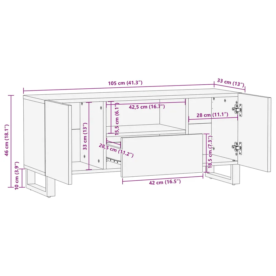 Meuble TV Marron 105 x 33 x 46 cm Bois de mangue massif - 11