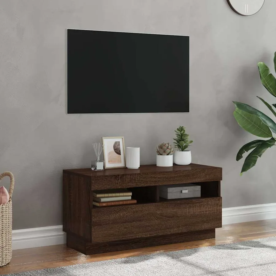 Meuble TV avec lumières LED chêne marron 80x35x40 cm