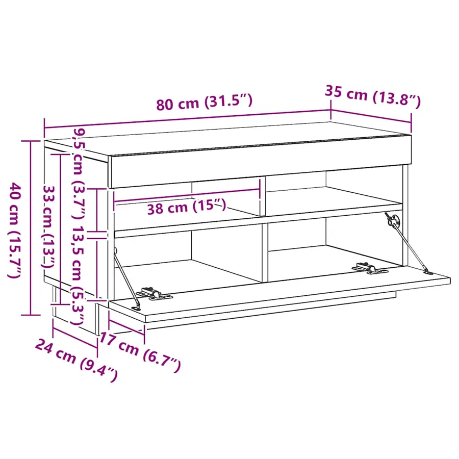 Meuble TV avec lumières LED chêne marron 80x35x40 cm - 17