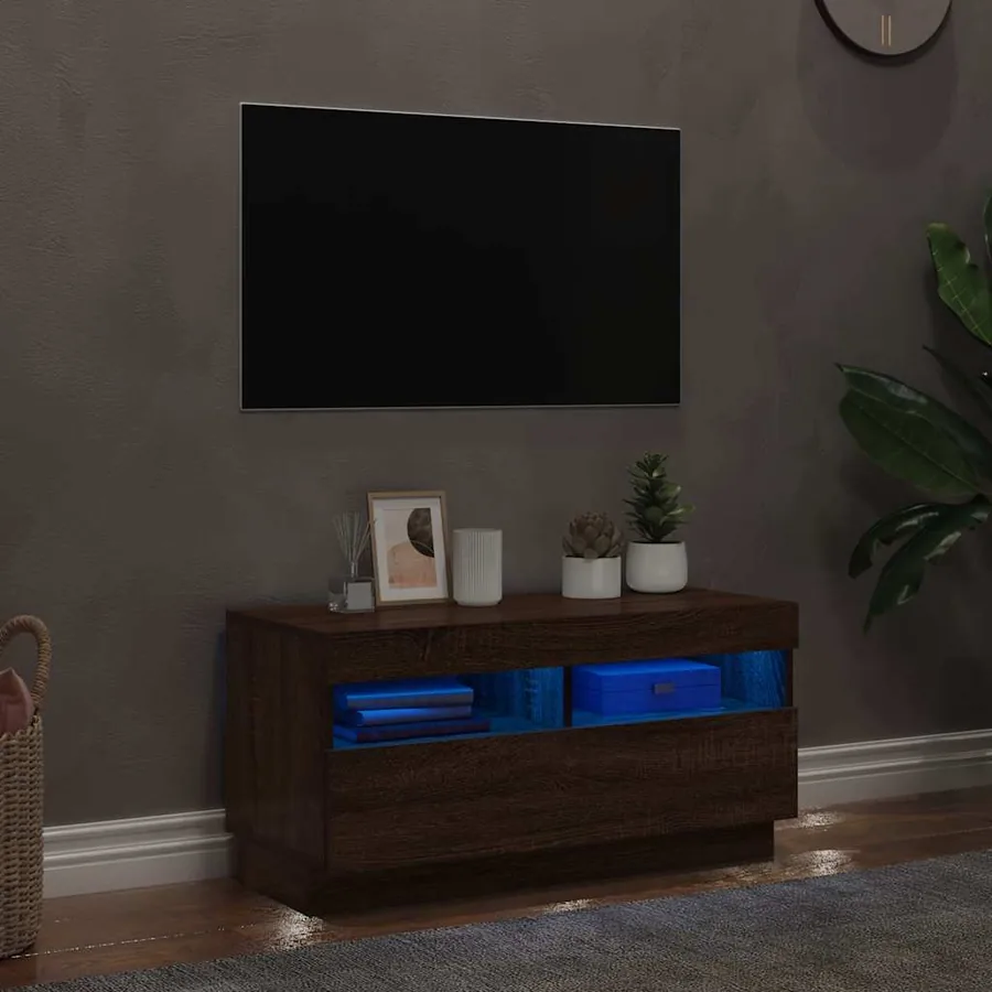 Meuble TV avec lumières LED chêne marron 80x35x40 cm - 3