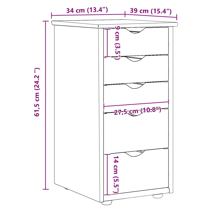 Armoire Noir 34 x 39 x 61,5 cm Bois de Pin Massif - 8