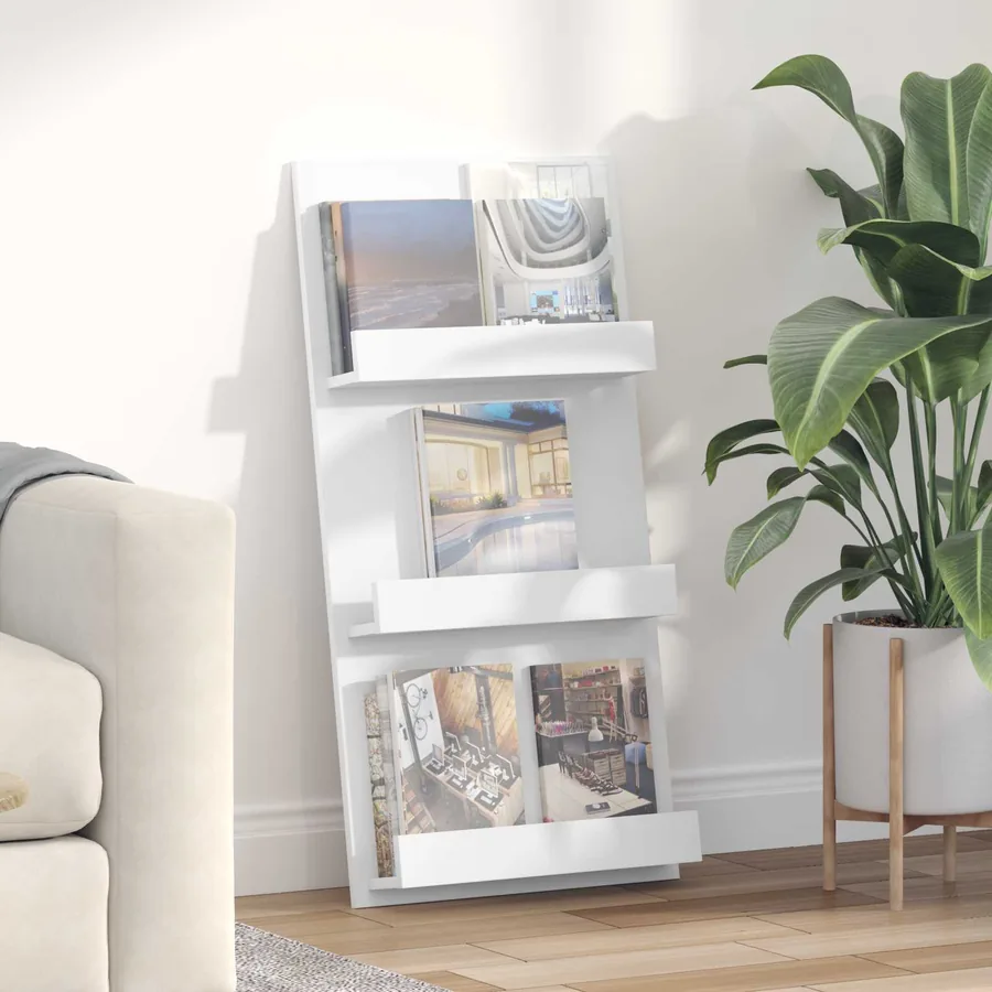 Étagère à magazines Blanc 51 x 11 x 102 cm Bois d'ingénierie