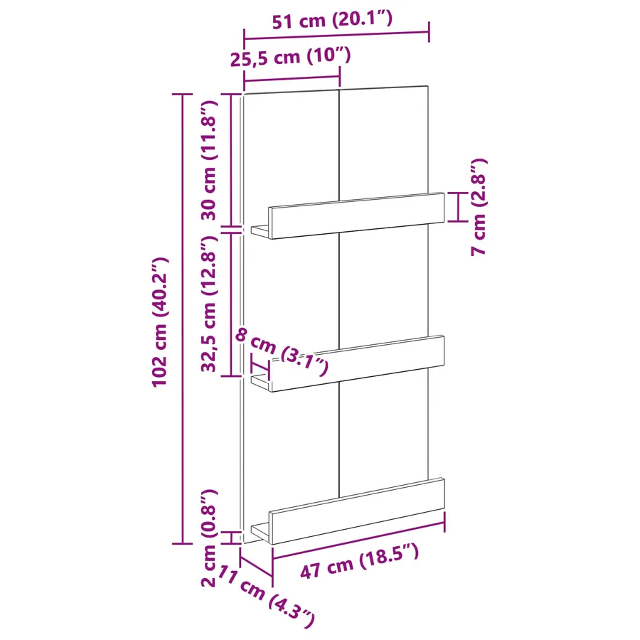 Étagère à magazines Blanc 51 x 11 x 102 cm Bois d'ingénierie - 8