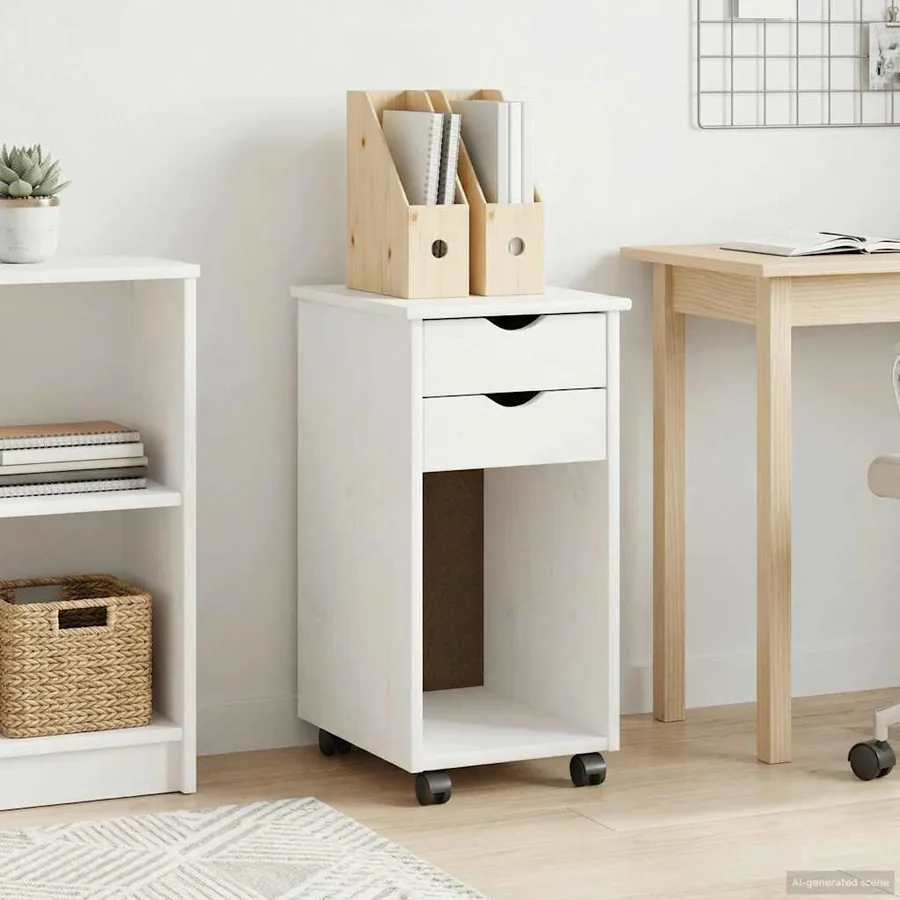 Cabinet roulant Blanc 34 x 39 x 65,5 cm Pin massif
