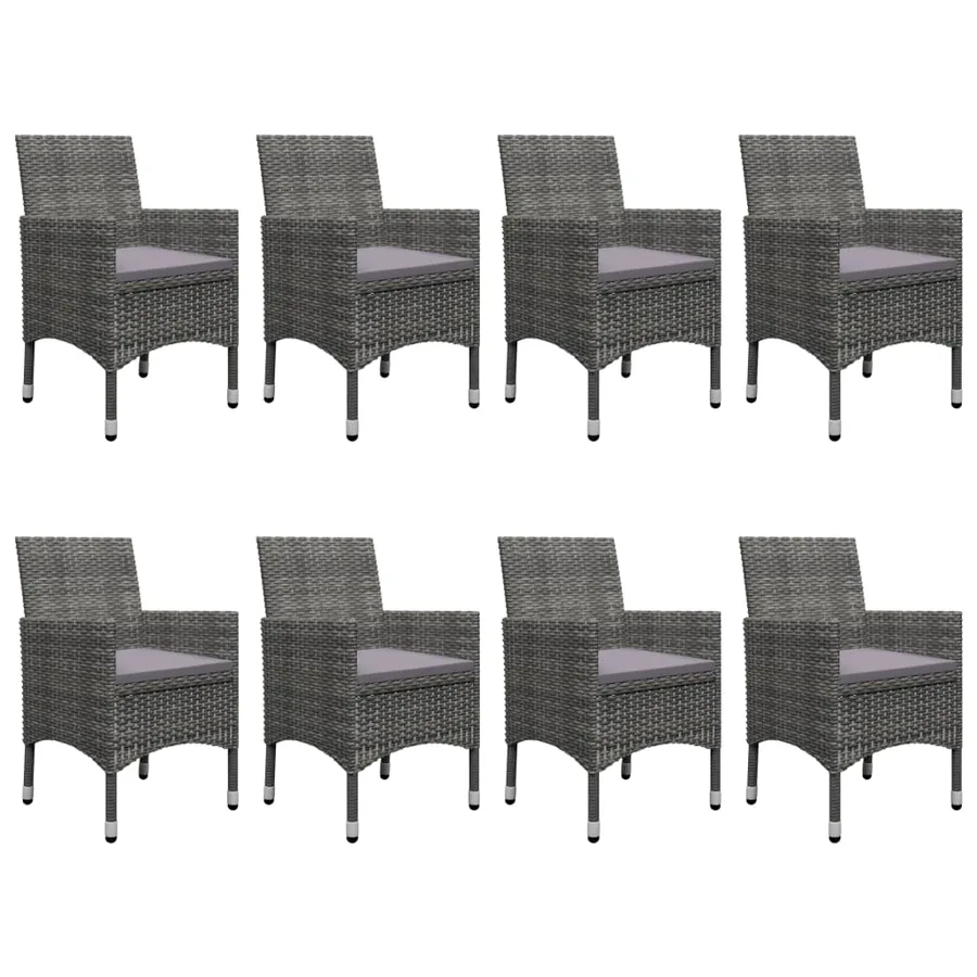 Ensemble à manger de jardin 9 pcs Résine tressée et verre Gris - 6