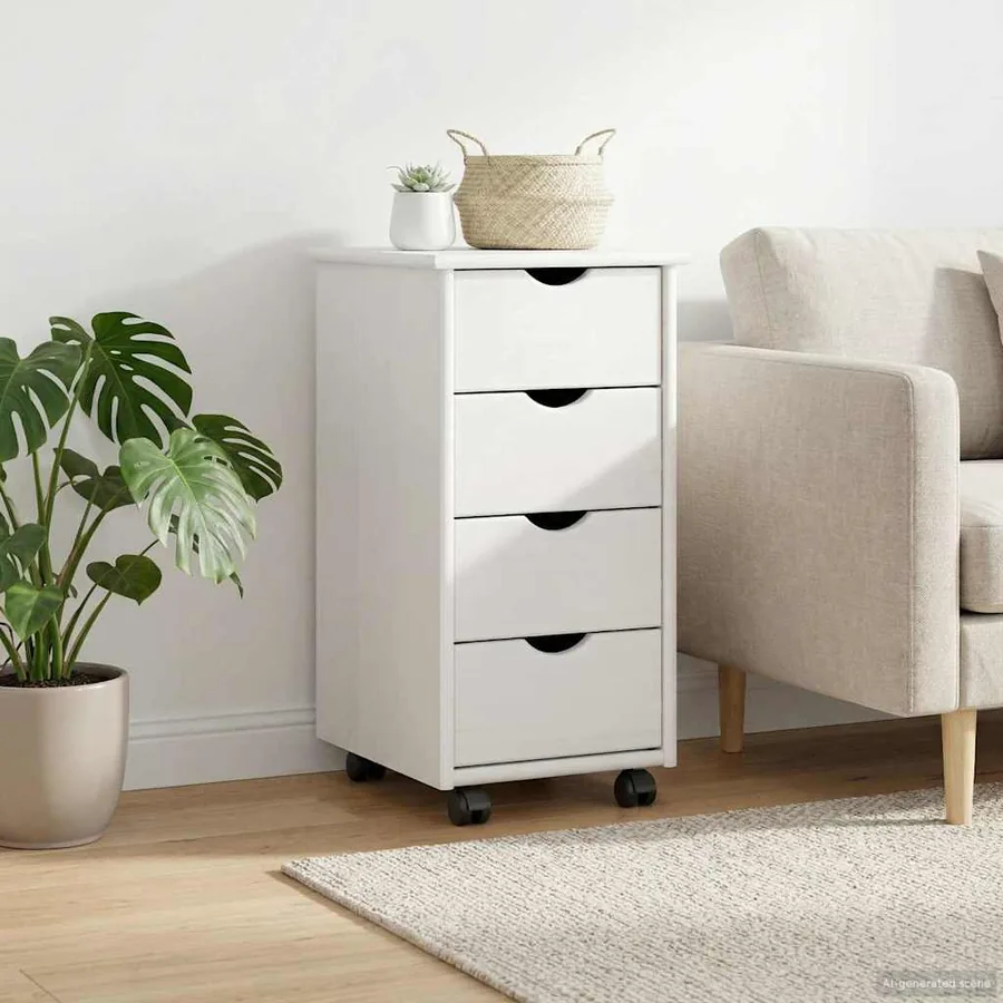 Cabinet roulant Blanc 34 x 39 x 65,5 cm Bois de Pin Massif