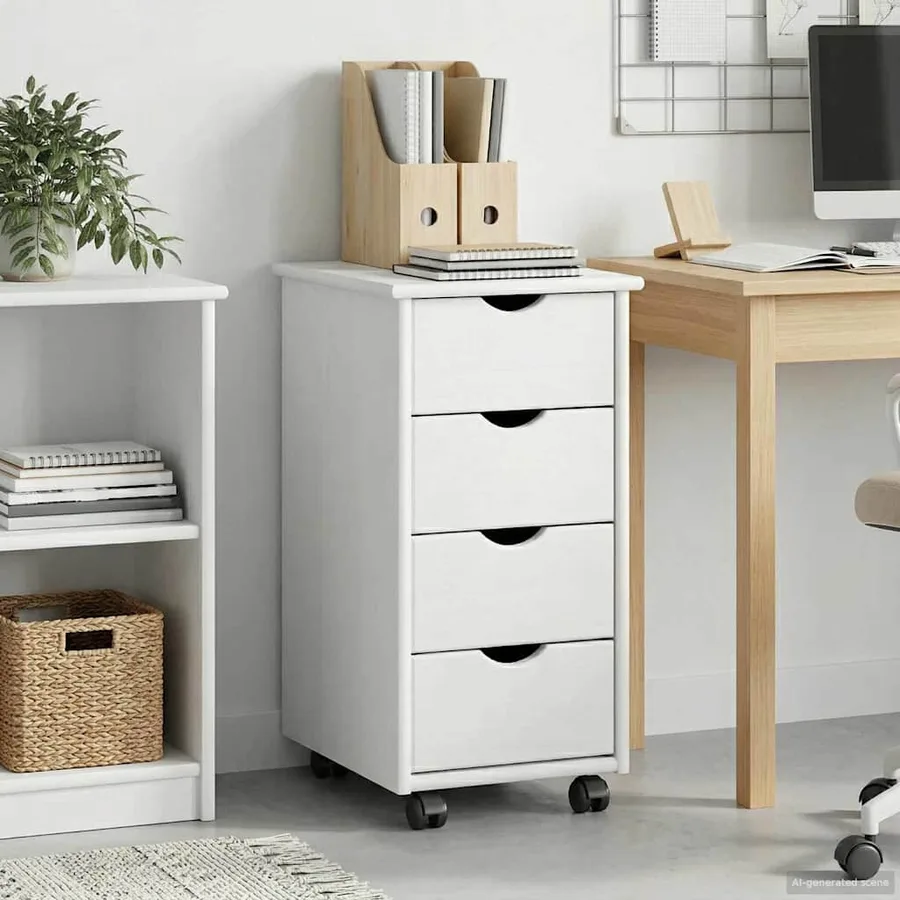 Cabinet roulant Blanc 34 x 39 x 65,5 cm Bois de Pin Massif - 3