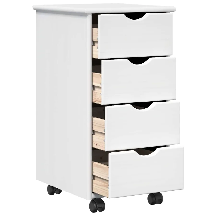 Cabinet roulant Blanc 34 x 39 x 65,5 cm Bois de Pin Massif - 4