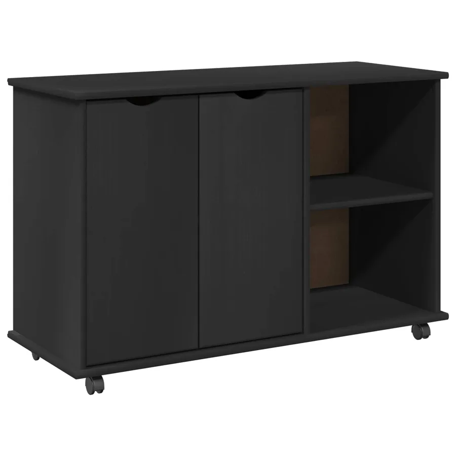 Cabinet roulant Noir 100 x 39 x 65,5 cm Bois de Pin Massif - 2