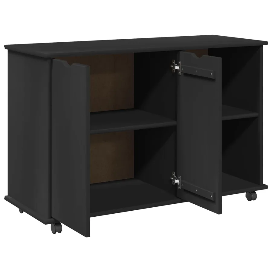 Cabinet roulant Noir 100 x 39 x 65,5 cm Bois de Pin Massif - 4