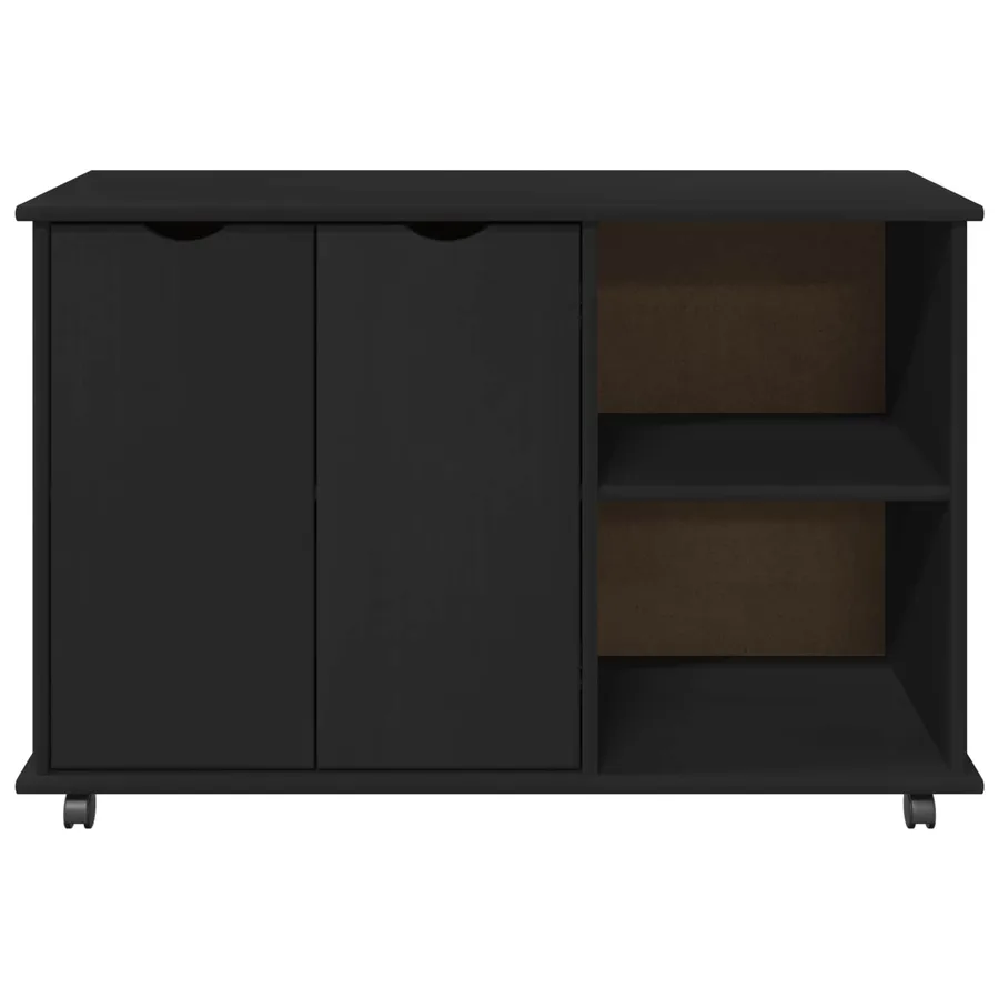 Cabinet roulant Noir 100 x 39 x 65,5 cm Bois de Pin Massif - 5