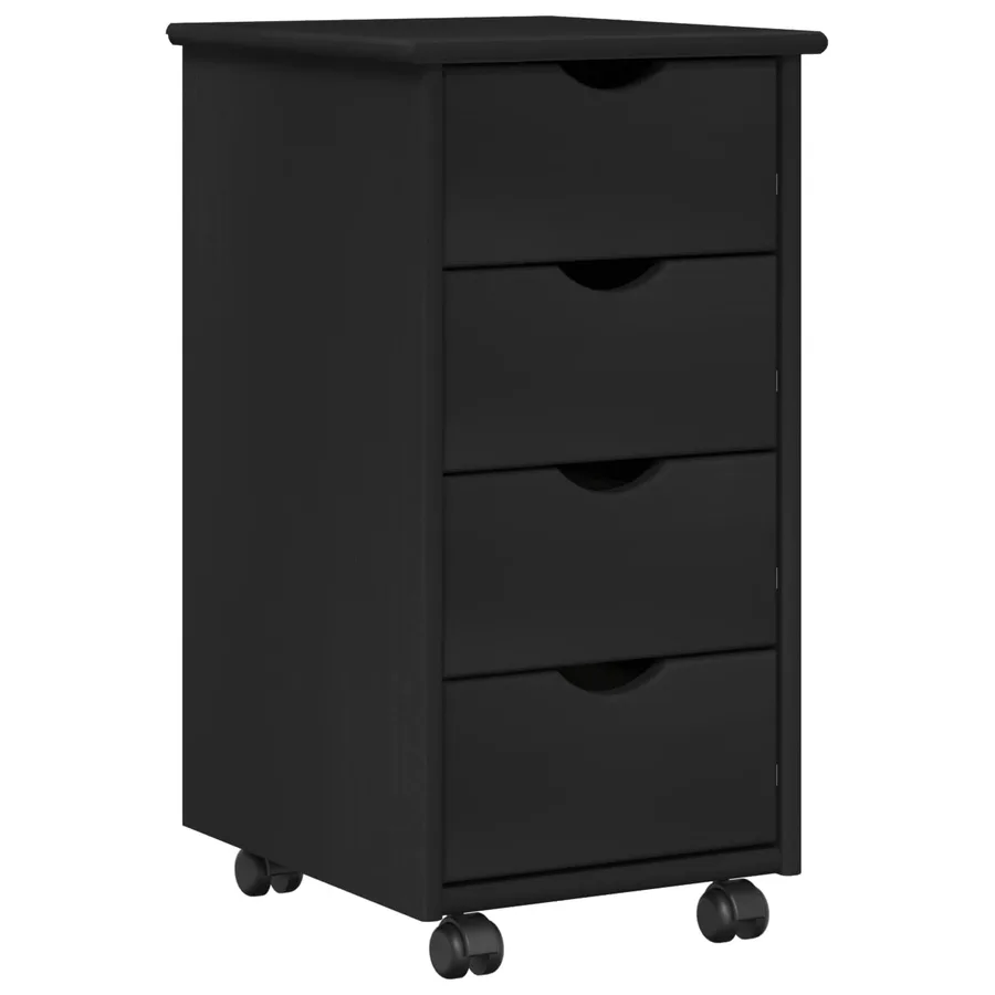 Cabinet roulant Noir 34 x 39 x 65,5 cm Bois de Pin Massif - 2