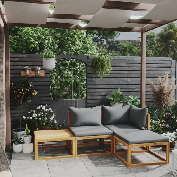 Salon de jardin 4 pcs avec coussin Bois d'acacia solide