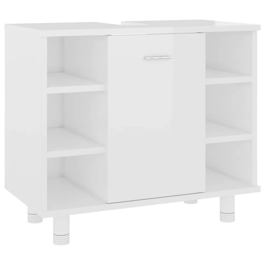Armoire de salle de bain Blanc brillant Bois d’ingénierie - 2