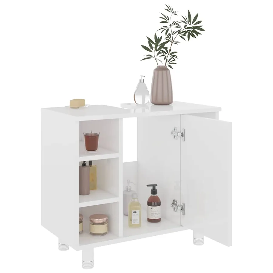 Armoire de salle de bain Blanc brillant Bois d’ingénierie - 4