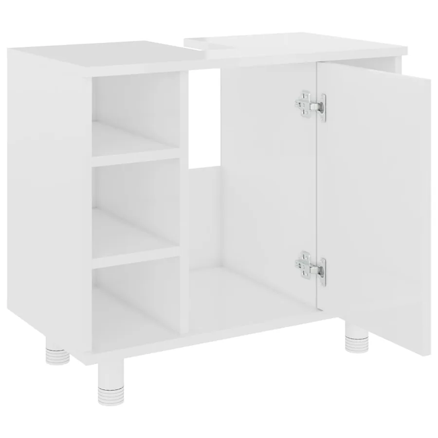 Armoire de salle de bain Blanc brillant Bois d’ingénierie - 5