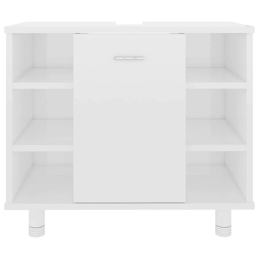 Armoire de salle de bain Blanc brillant Bois d’ingénierie - 6