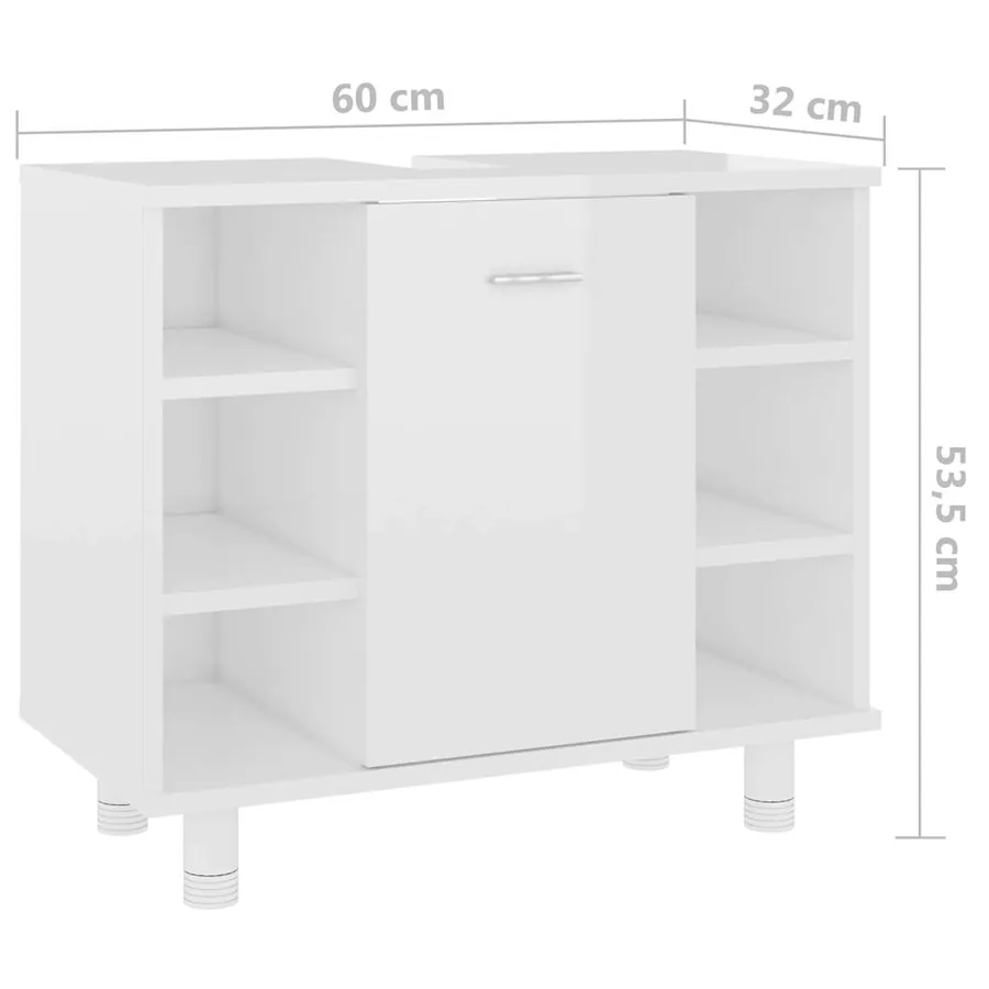 Armoire de salle de bain Blanc brillant Bois d’ingénierie - 9