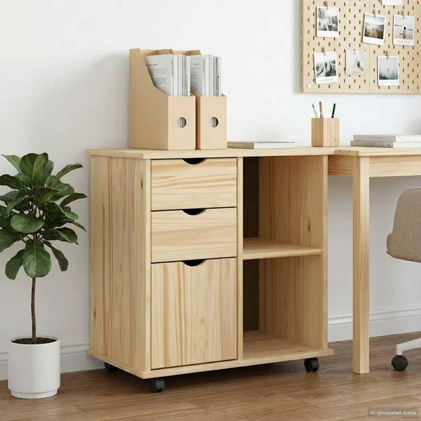 Cabinet roulant Marron 63,5 x 39 x 65,5 cm Bois de Pin Massif