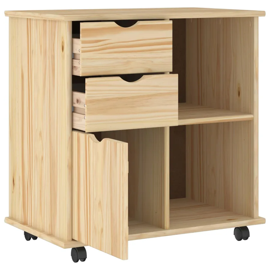 Cabinet roulant Marron 63,5 x 39 x 65,5 cm Bois de Pin Massif - 3